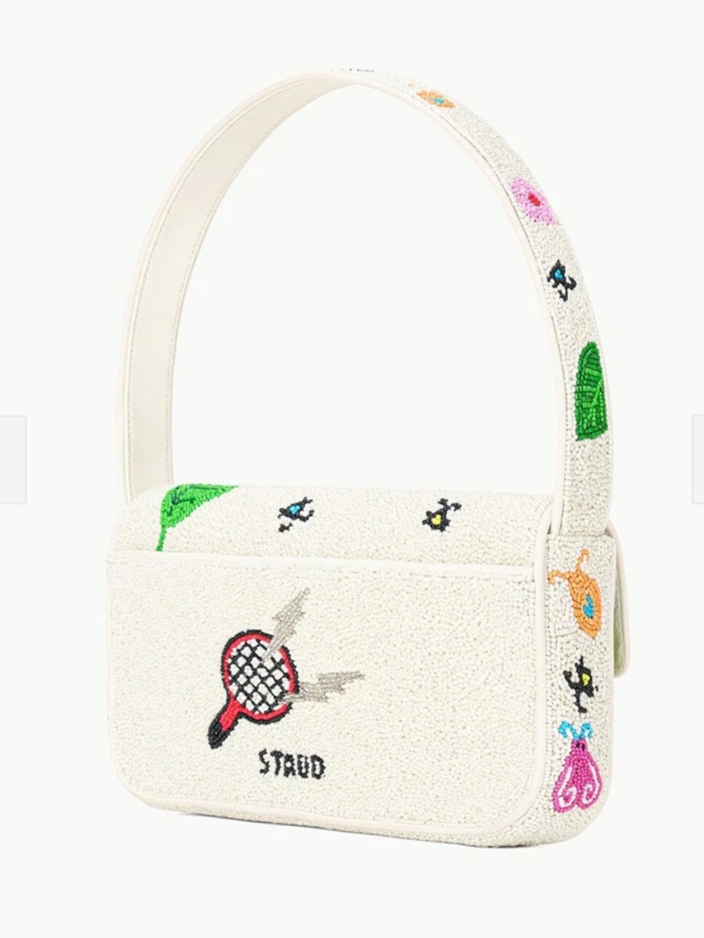 Staud Tommy Beaded Shoulder Bag Garden Motif Ivory Glass Bead Designer Purse NWT - Picture 11 of 16